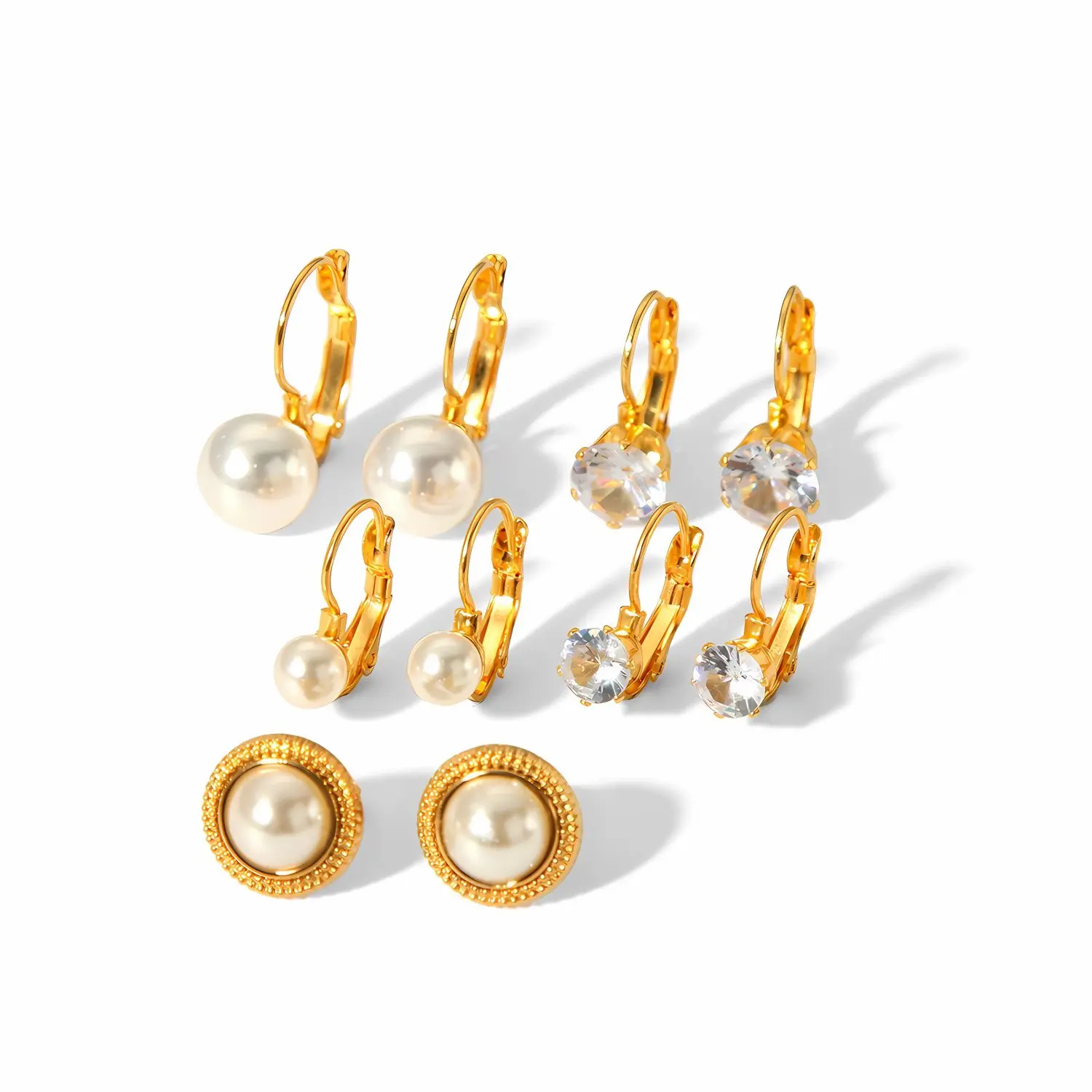 1 paire de boucles d'oreilles à tige géométriques simples de style classique en acier inoxydable plaqué or 18 carats avec zircon pour femmes h5 